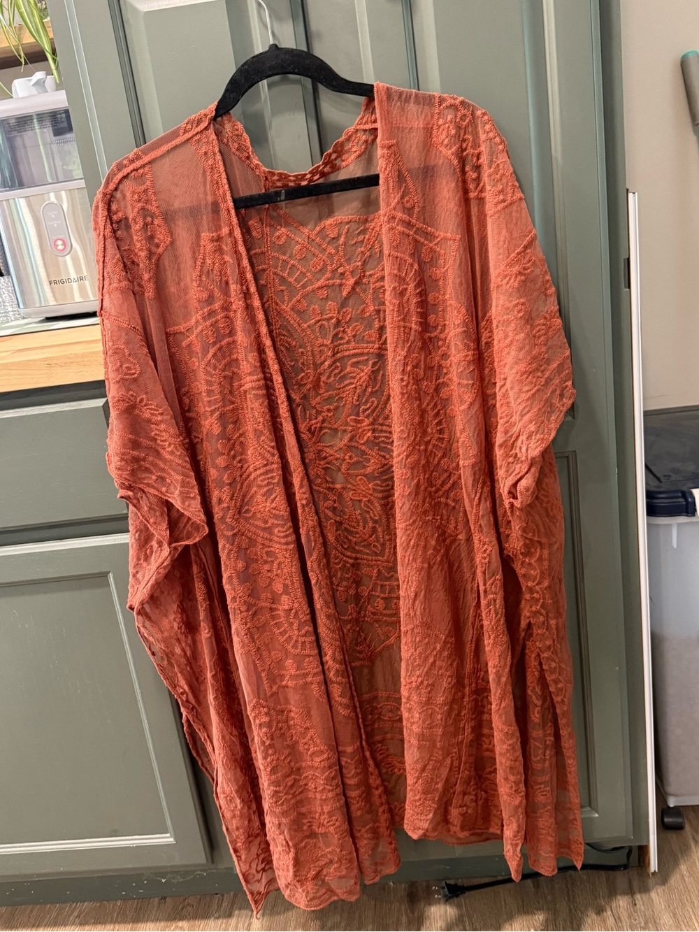 Rust Lace Open-Front Women’s Kimono Cardigan